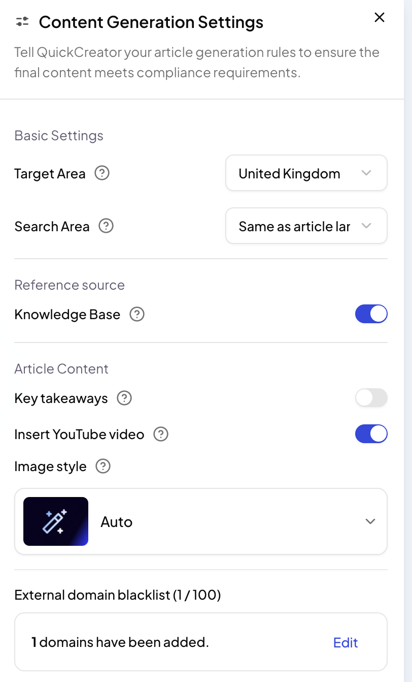 Content Generation Settings