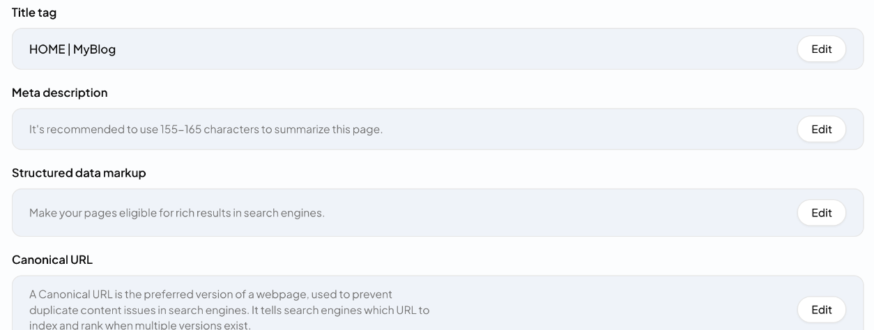Blog SEO settings